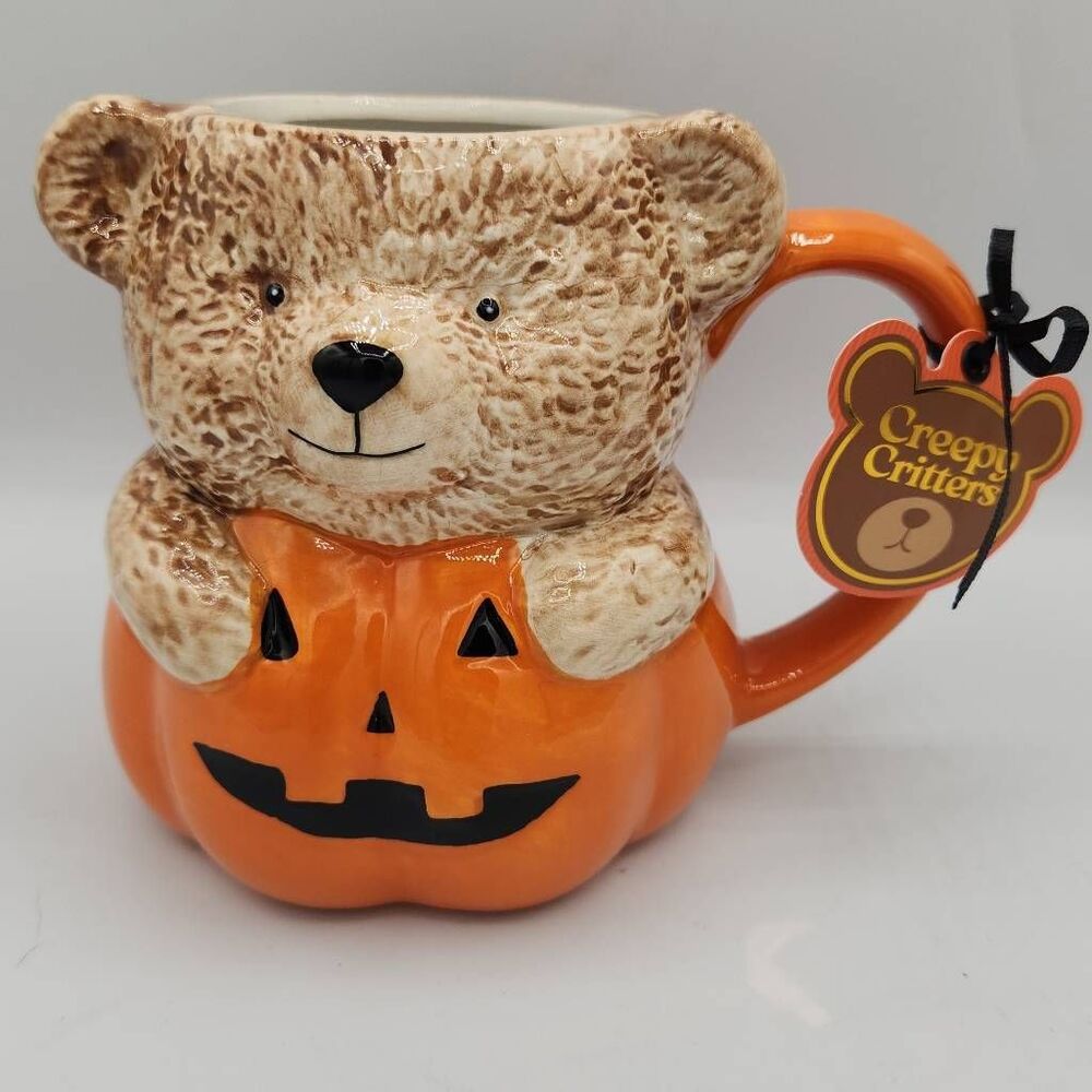 Creepy Critters Halloween teddy bear pumpkin mugs 27oz
